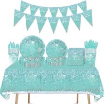 Tiffany Blue Diamond Crown Disposable Birthday Tableware Happy Birthday Plates Napkins Adult Happy Birthday Party Decor Kid Gir