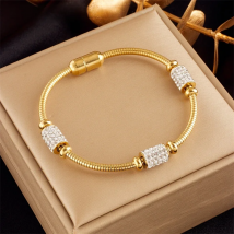 DIEYURO 316L Stainless Steel Gold Color Zirconia Beaded Bracelet For Women Fashion Girls Magnet Clasp Snake Chain Jewelry Gifts