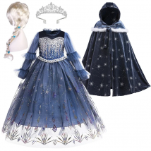 Christmas 2024 Autumn Winter Gradient Sequins Velvet Snow Queen Elsa Princess Dress for Girls Halloween Carnival Party Ball Gown