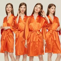 Bride Bridesmaid Robes Satin Solid Robe Orange Silk Robes for Women Ladies Satin Robe Women Wedding Robes