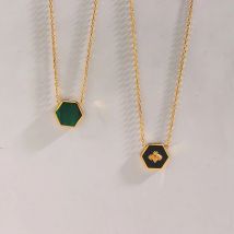 MamacitaSlay Vintage Hexagonal Honeycomb Bee 18K Gold Plated Pendant Necklaces Women Stainless Steel O-Chain Clavicle Necklaces