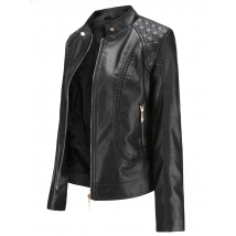 Women's Elegant Stand-up Collar Solid Jacket 2022 Female Three-dimensional Pattern Coat S-4XL New Pu Faux Leather Jacket Women
