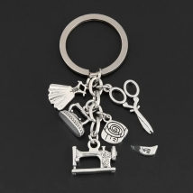 New Sewing Machine Keychain Tailor Key Ring Iron Tape Measure Scissors Dress Key Chain Women's Gift DIY Jewelry Handmade