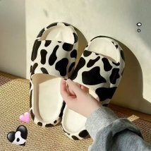 Kawaii Slippers Women Lovely Cow Print Summer Bathroom No-slip Korean Style Trendy Preppy Couples Vintage Funny Female Beach Ins