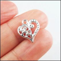 35 New Heart Charms Silver Plated Flower Pendants 13x14mm