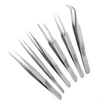 Anti-Static Precision Stainless Curved Straight Tip Electronics Industrial Tweezers Silver/Black Phone Repair Hand Tools