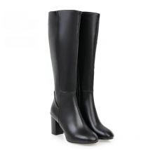Plus Size 48 Square Toe Knee High Boots Women Side Zipper Winter Warm Long Shoes Comfort Thick Heel 7.5CM Black Leather Boots
