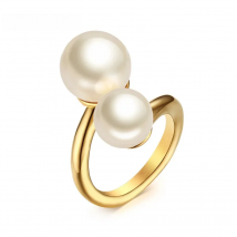 Meaeguet Fashion Gold-Color Simulated Pearl Rings For Woman Accent Bypass Open Stainless Steel Party Jewelry