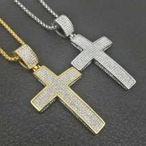 Stainless Steel Cross Pendants Necklaces Gold Color CZ Stone Paved  Bling Iced Out Hip Hop Rapper Jewelry with 24" Gold Chain