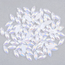 JUNAO 5*10mm 7*15mm Jelly White AB Half Pearl Rhinestone Horse Eye Strass Crystal Flat Back Pearl Sticker for Clothes DIY Crafts