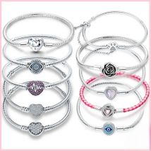 925 Silver 17-20CM Heart Pave Zirconia Original Bracelets Infinity Bracelet Fit DIY Charms Bead Birthday Jewelry Gifts Hot Sale