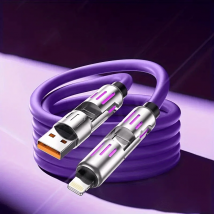 240W 4 in 1 Functional Super Fast Charge USB Type C Liquid Silicone Aluminum Alloy Data Cable For iPhone Huawei Samsung Xiaomi
