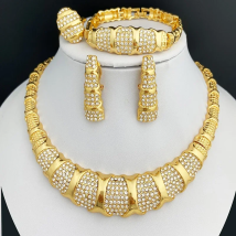 Dubai Jewelry Set For Women 18K Gold Plated Luxury Necklace Earrings Bracelet And Ring Set Jewelry For Wedding Party Trending