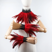 Feather Wrist Cuffs And Fake Collar Women Victorian Accessories Gothic Rave Party Stage Masquerade Halloween Cuello Victoriano