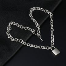 Stainless Steel Lock and Key Pendant Hip Hop Heavy Duty Long Necklace Genuine Square Padlock Fashion Jewelry Gifts for Men
