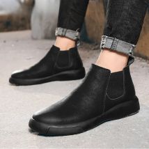 MARSON Men's Casual Flats Boots Short Shoe Ankle Short Boot Comfortable Waterproof Outdoor Slip-On Leather Footwear Plus Size