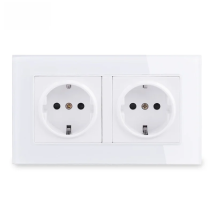 COSWALL Wall Glass Panel Power Socket Grounded EU Russia Spain Double Outlet With Children Protective Lock 146 * 86mm C1 Series