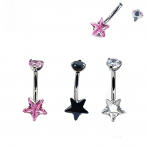 G23 Titanium Inlaid Zircon Star Belly Button Rings ASTM F136 14G Barbell Navel Piercing Ring Sexy Body Jewelry for Women Girls