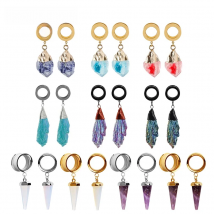 EARKUO Fashion Body Jewelry Stainless Steel Stone Crystal Dangle Ear Piercing Plugs Gauges Ear Screw Tunnels Stretchers 2PCS