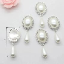 10Pc/lot 46*26mm White Pearl Crystals Brooch Buttons Rhinestone Applique Flatback Craft Metal Bead Embellishments Manualidades