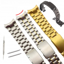 Curved End Stainless Steel Watchband Wrist Bracelet 16mm 18mm 20mm 22mm 24mm Watch Strap 5 Rows Silver Black Gold Metal Band