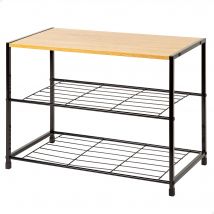 Max Home - Zapatero metálico para entrada recibidor, estantes, de madera y estructura acero negro, estilo industrial, diseño abierto, estantería para zapatos, decoración hogar, organización calzado,