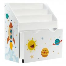 SONGMICS Estantería de Juguetes con 3 Compartimentos, Librería Infantil, Caja de Juguetes Móvil, con Ruedas, Multifuncional, para Habitación de los Niños y Sala de Juegos, Blanco
