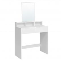 VASAGLE Tavolo da Trucco, Tavolo con Grande Specchio, Mobile con 2 Cassetti e 3 Scomparti, Stile Moderno, Bianco, Idea Regalo di Natale