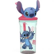 Vaso con figura 3D y pajita Stitch y flores 360 ml