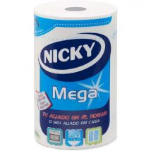 Nicky Papel Cocina Mega Compacto Ultra absorbente, Hojas De 2 Capas Resistentes a la humedad, 125 Hojas Por Rollo, Color Blanco - Perfecto para limpiar superficies, secar platos o cubrir alimentos