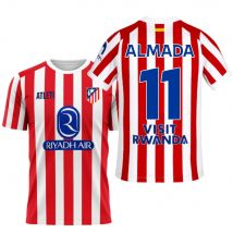 Atletico de Madrid - Camiseta Réplica Oficial 25/26 | Almada Nº11 | Diseño Atleti Tradicional | Escudo Bordado | Tejido Técnico | Patrocinadores Oficiales