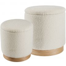 Tectake - Set de 2 taburetes con almacenamiento ORCHIDE, Tapizados en bouclé, 2 taburetes apilables, Diseño escandinavo, Tapas desmontables, Acolchado de espuma suave, Asiento con espacio de
