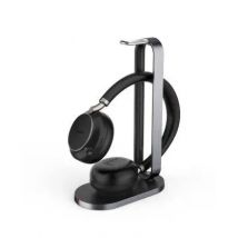 Yealink BH76 con base de carga, auricular inalámbrico biaural negro con conector USB-A y base de carga incluida.