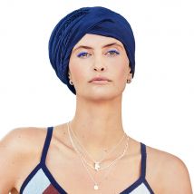Christine Headwear Luna Viva Turban Dark Blue Plissé 1527-0791 | Turbante con Forro de Bambú