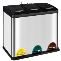 T-lovendo Papelera Triple de Cocina 3x8l Acero Inoxidable Plata y Negro