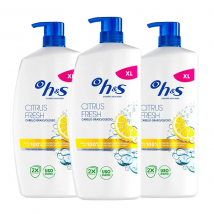 H&S Citrus Fresh Champú Anticaspa para Pelo Graso, 2400ml, con Dispensador. Hasta 100% de Protección Anticaspa, Clínicamente Probado. Para Uso Diario. Frescor y Limpieza con Aroma a Cítricos 3x800ml