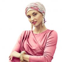 Christine Headwear Scarlett Boho Spirit Turban Set Soft Beige & Red Glam Mix 3032-0865 Set de Turbante + Cinta - Pañuelo Gorro Oncológico de Diseño para la Cabeza