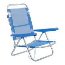 Lola Home Silla de playa baja reclinable 4 posiciones convertible en tumbona azul de aluminio y textileno de 61x47x80 cm