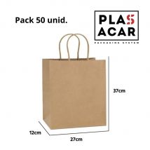 Plasacar S.L.-Bolsa Papel Kraft Asa Rizada 27+12x36cm comercios ecommerce (Pack 50 Unid.)