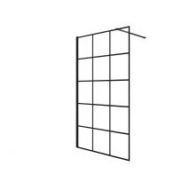 Walkin,Panel de ducha,Serigrafiada de celosía cuadrada,Vidrio Antical 8mm,Barra1 90cm,Perfil Negro Mate,(78-80)x200cm
