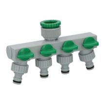 Adaptador de manguera de plástico 3/4" - 1" 4 vías, distribuidor de 4 vías, divisor de manguera, ajuste independiente, tomas 1/2+adaptador