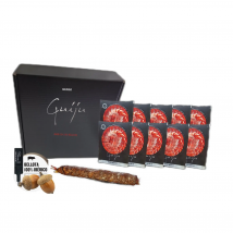 Jamón de bellota 100% raza ibérica Puro, 10 platos cortados a cuchillo * chorizo o salchichón ibérico de bellota de regalo, Marca Guiju . Salamanca.