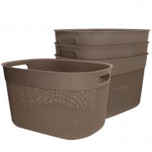 Curver - Pack 4 cestas organizadoras Filo 18L, medidas 38x28x22 cm, color marrón o blanco, formato redondeado, 70% plástico reciclado, almacenamiento objetos, almacenaje hogar, resistente al agua y