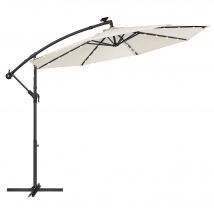 SONGMICS Sombrilla Terraza Exterior, Sombrilla Descentralizada con 32 Luces LED Energía Solar, Sombrilla Ø 3 m con Base, Protección UPF 50+, Fácil de Abrir y Cerrar