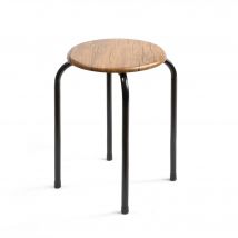 The Secret Home - Taburete de Metal con Base de Madera - Banqueta Apilable - Alto. 45 cm x Diámetro. Ø30 cm