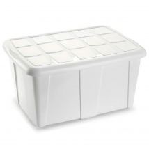 Tradineur - Caja de almacenamiento, plástico, contenedor multiusos, ordenación, juguetes, ropa, fabricada en España (Blanco - 60 litros - 32 x 63 x 46 cm)