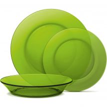 Duralex - Vajilla completa 12 Piezas de Vidrio Templado, Incluye 4 Platos Llanos de (23,5 cm), 4 Platos Hondos de (19,5 cm) y 4 Platos de Postre de (19 cm)