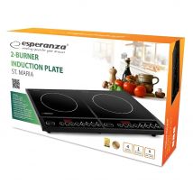 Esperanza EKH008 Induction Cooktop (2 Burners), 2000 W, Black, Glass Surface with Touch Control and Digital Timer for Efficient Cooking, Ideal for Energy Saving and Portable Use