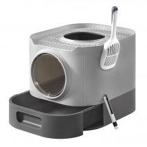 Feandrea Arenero Cerrado para Gatos, Caja de Arena para Gatos XXL, con Tapa, Bandeja Extraíble, Recogedor, Cepillo, Gatos Grandes, Menos Rastro, Antipérdida, Gris Paloma y Gris Pizarra /Avena y Gris