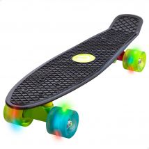 EVO - Monopatín infantil, base antideslizante color negro, 4 ruedas PVC con luces colores, mide 56x15x10 cm, actividades exterior niños, ideal para jugar al aire libre, monopatines para niños a partir
